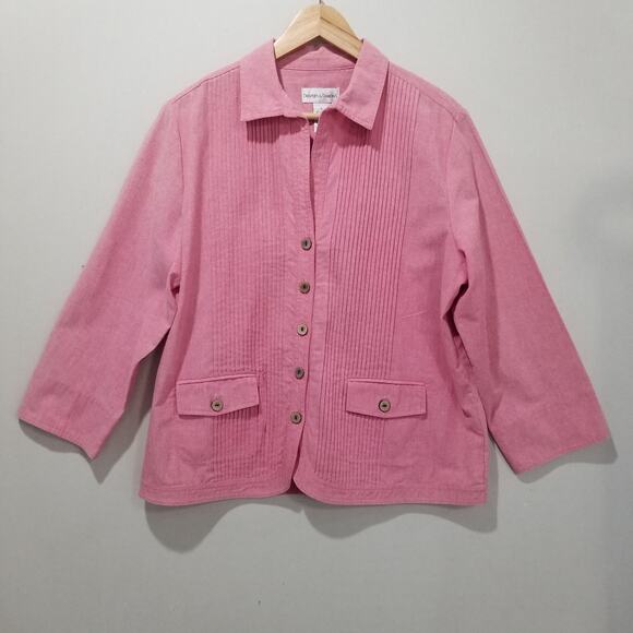 Draper's & Damon's Jacket Womens Large Pink Pintuck Button 3/4 Sleeve Pockets - Picture 10 of 11